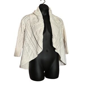 Ralph Lauren women’s cream cardigan open knit waterfall sailor collar sweater XL